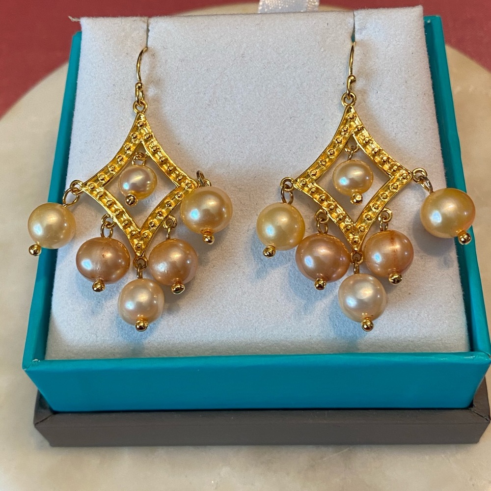 NWOT FRESHWATER PEARL STERLING CHANDELIER EARRNGS